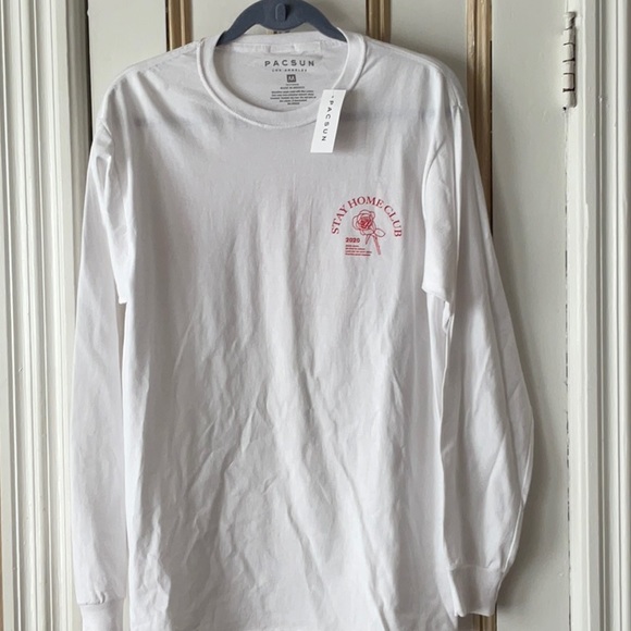 PACSUN Mens Long Sleeve “STAY HOME CLUB” T-Shirt, Size M - Picture 1 of 3